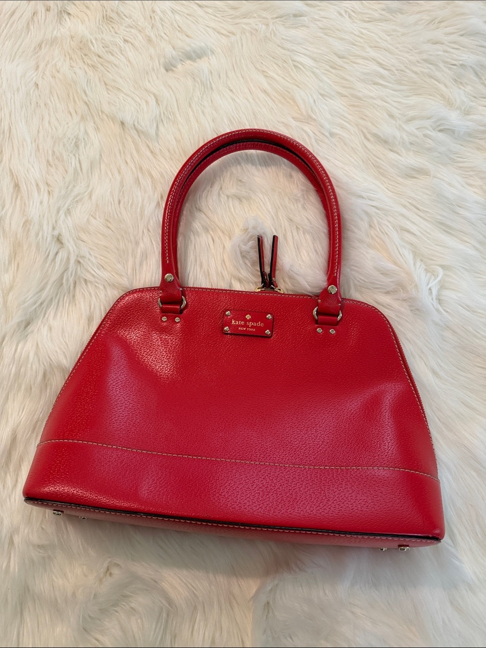 kate spade Red Leather Dome Satchel with Gold Hardware